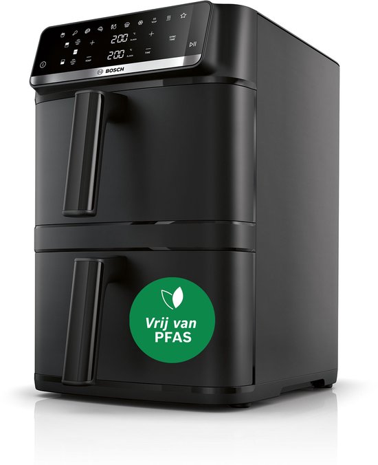 Bosch MAFD661B0 XXL Airfryer - Serie 6 - 12L - 2x6L - Dubbele mand - Ontdooifunctie - Warmhoudfunctie - Tot 8 personen - Zwart