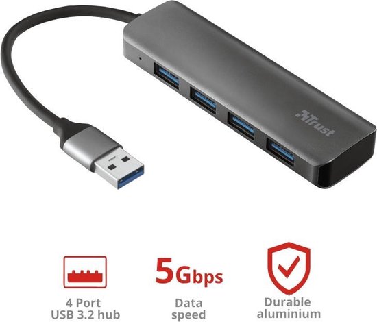 Trust Halyx - 4-Port USB 3.2 Hub - 5 Gbps