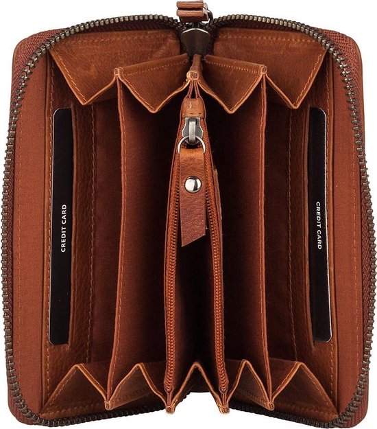 BURKELY Antique Avery Leren Dames Rits Portemonnee M - Cognac