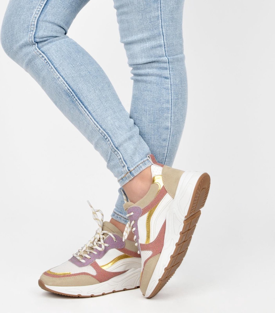 PS Poelman - maat 38- CAROCEL Dames Sneakers - Beige Multi