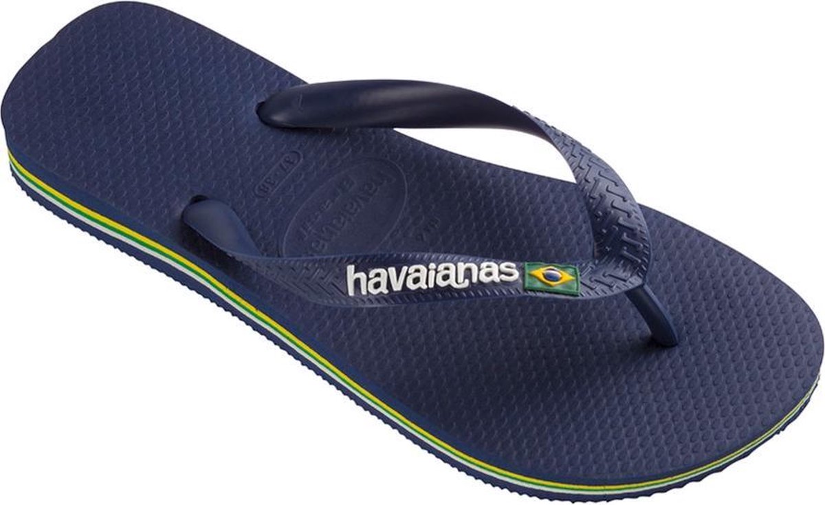 Havaianas Brasil Logo Unisex Slippers -  33/34 - Navy Blue