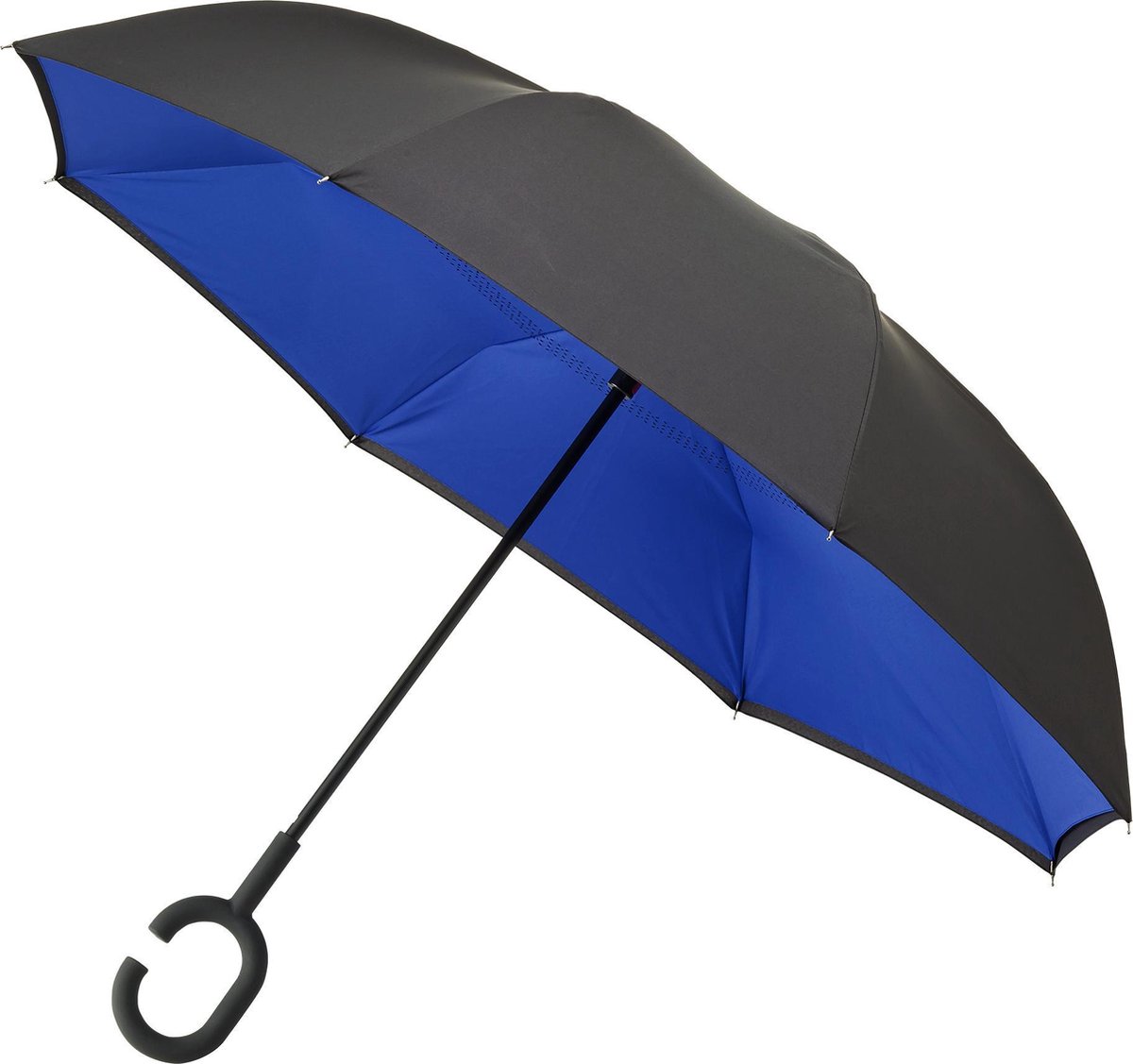 paraplu, kleur-blauw, canvas, oval, handvat-c shape