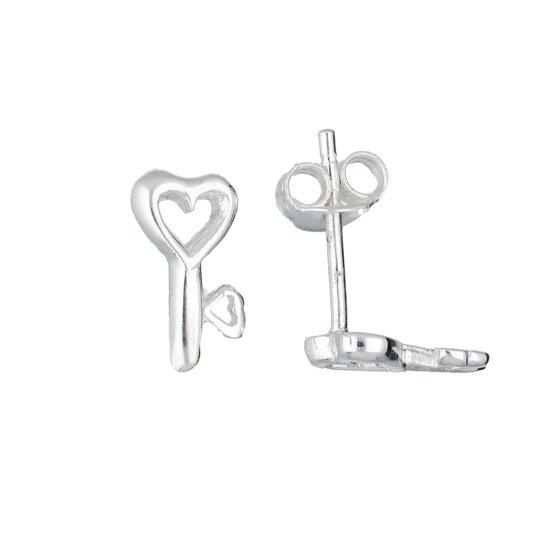 Lilly oorknopjes sleutel met hart - zilver - 6x10.5mm