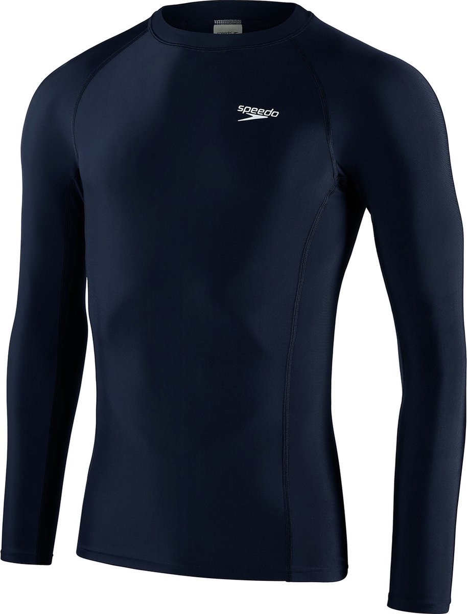 lange mouwen, nerfvoering, navyblauw, stretchstof, logo Speedo
