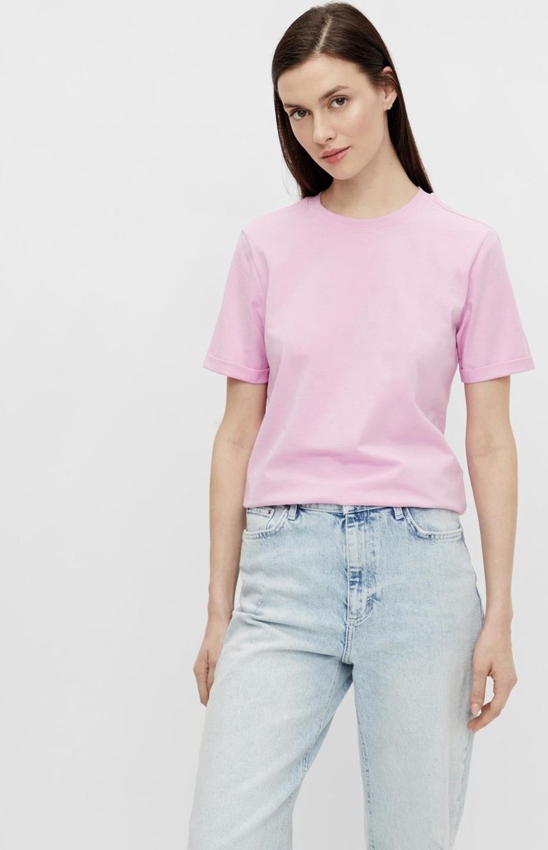 Pieces - Maat XS - PCRIA SS FOLD UP SOLID TEE NOOS BC Pastel Lavender Vrouwen