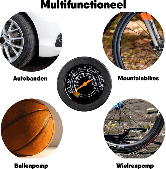 Matzwarte Fietspomp met Drukmeter én Extra Ventielen - Multifunctioneel Mondstuk – Schrader en Prest