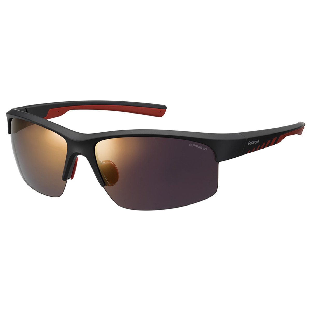 zonnebril, polycarbonaat, half-rim, wraparound, bruine glazen