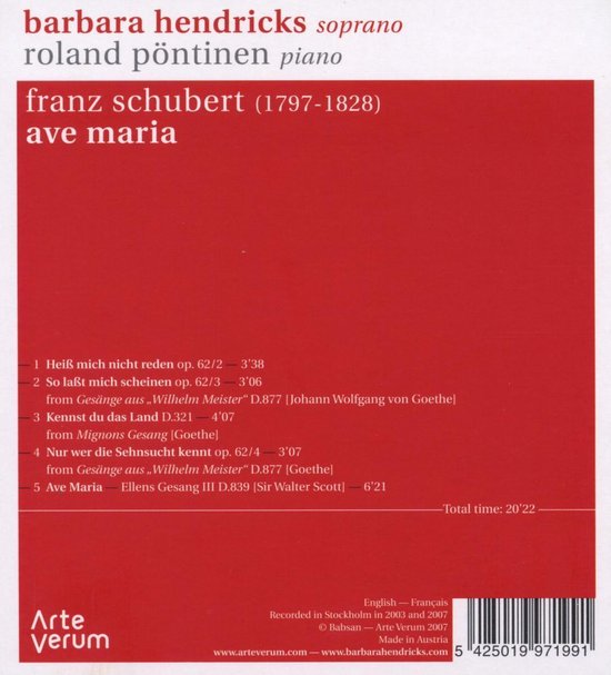 Barbara Hendricks & Roland Pöntinen - Schubert: Ave Maria (CD)