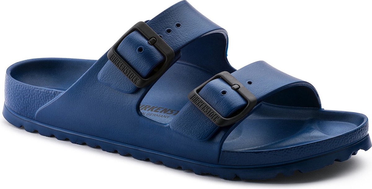 slippers, sandalen, dubbele riem, blauw, rubber