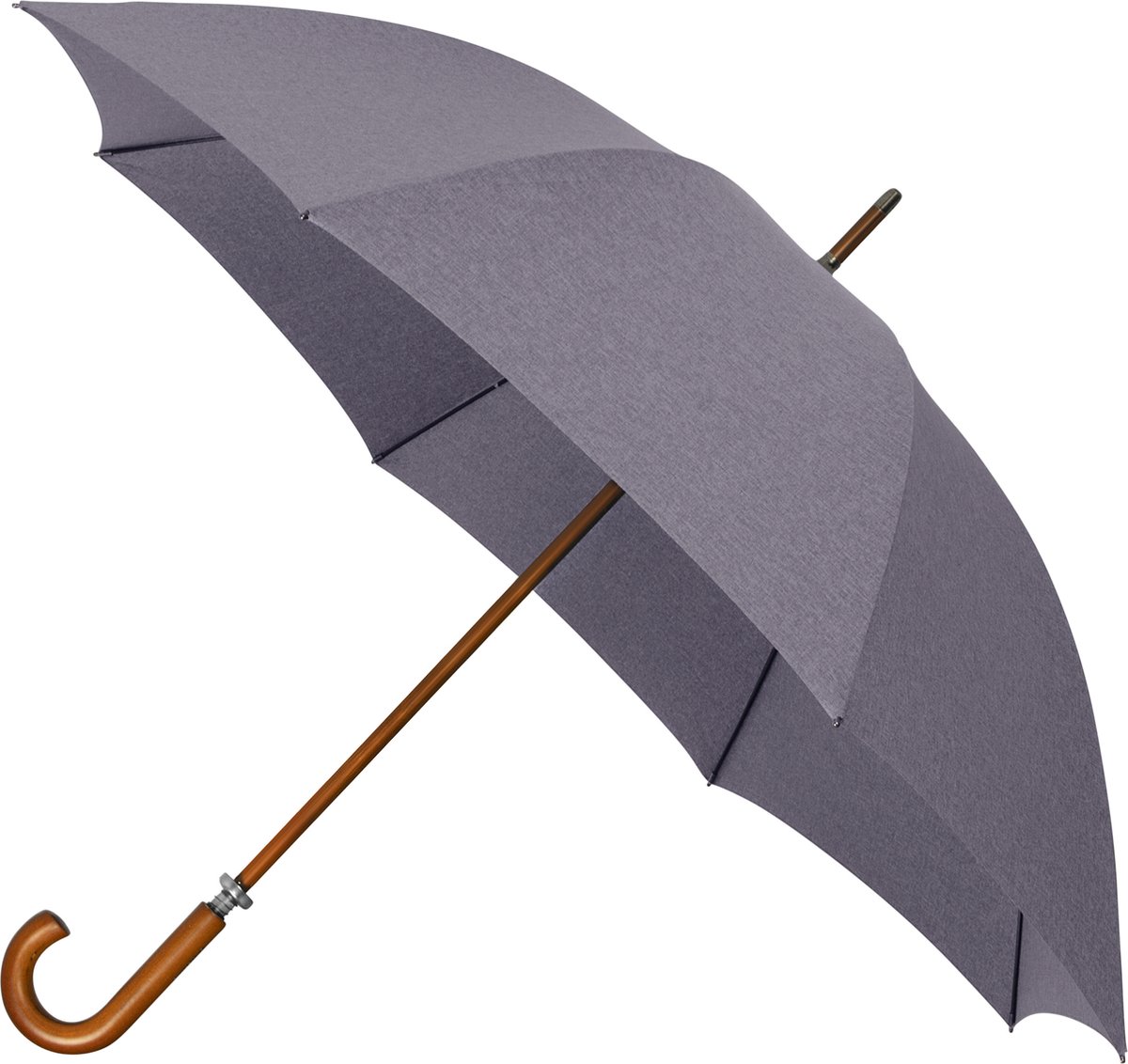 paraplu, kabellose paraplu, stoffen paraplu, houten greep, grijze kleur