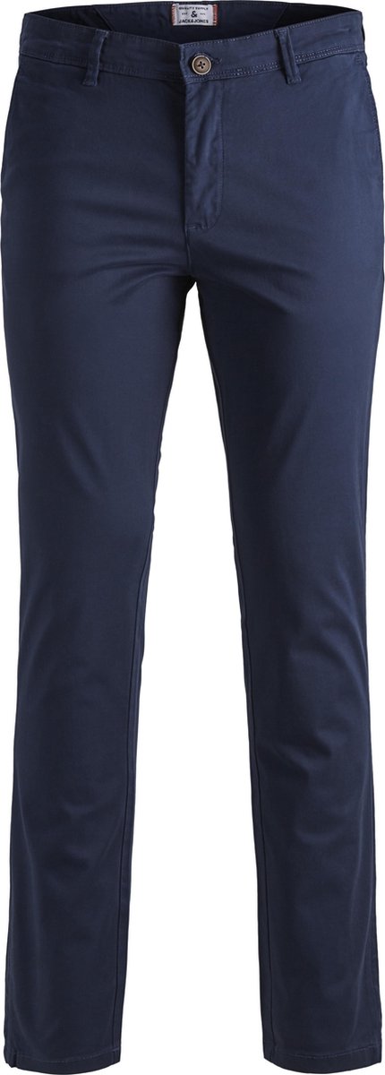 broek, navy, katoen, plat/streek?, kleur donkerblauw