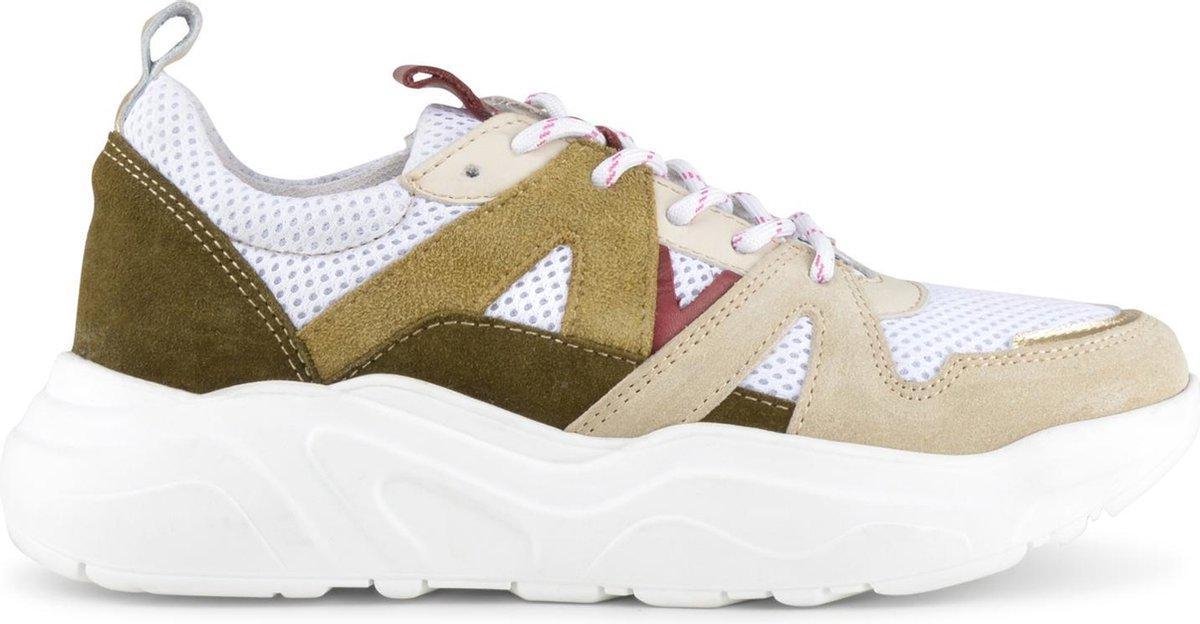PS Poelman Year Dames Leren Chunky Runner Sneaker  - mt 41 - van Mesh en Suéde - Beige Kaki Groen