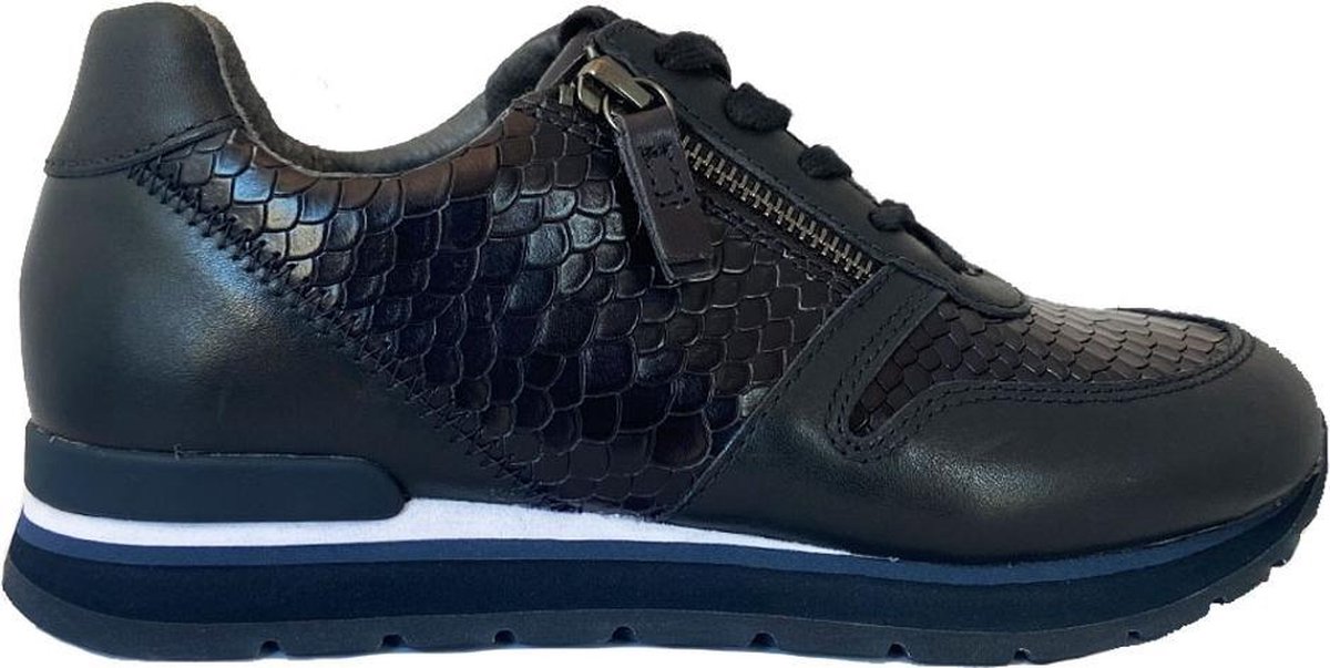 sneaker, textuur-scales, zwart,  rits, platformzool