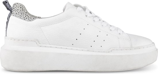 PS Poelman Star -maat 41- Dames Leren Tennis Sneakers met Leopard Print en Strap - Wit