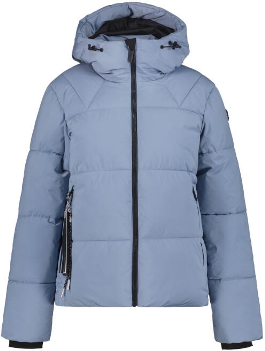 jacket, puffer, hooded, blue, zipper