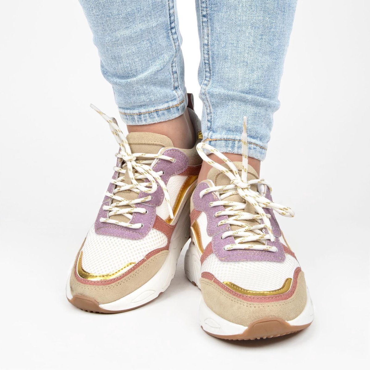 PS Poelman - maat 38- CAROCEL Dames Sneakers - Beige Multi