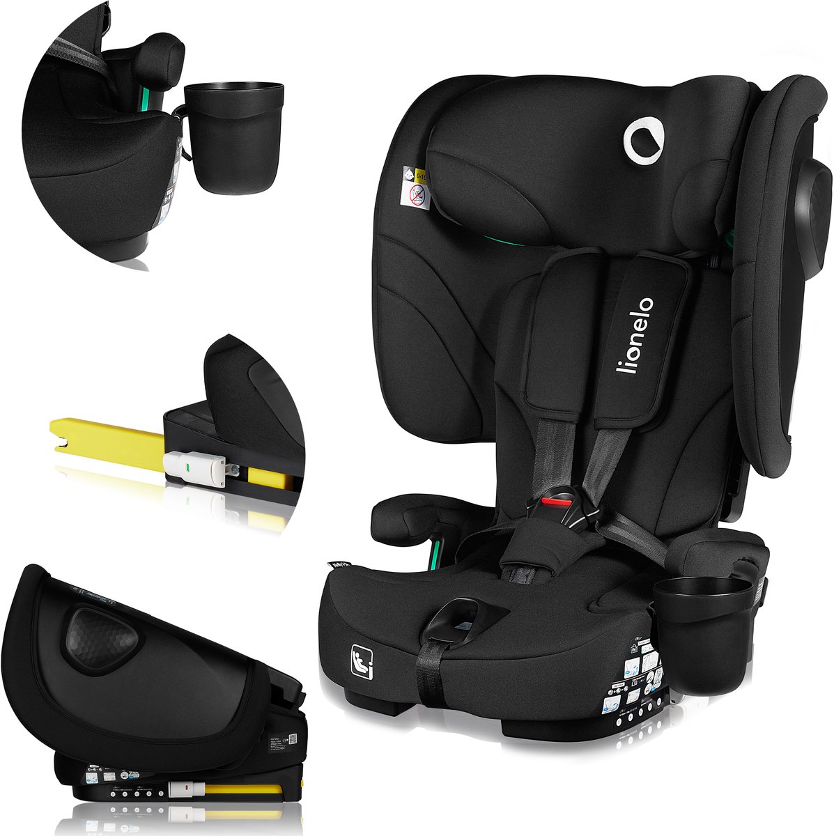 Lionelo Nelly i-Size Autostoel met ISOFIX - 1.5 tot 12 jaar (76-150 cm / 9 - 36 kg / Groep 1 2 3) Opvouwbare Autostoeltje - Extra Brede Zijbescherming - 5 Punts Gordel - Lichtgewicht - Top Tether Alarm - Beensteun - Bekerhouder - voor Kind Peuter