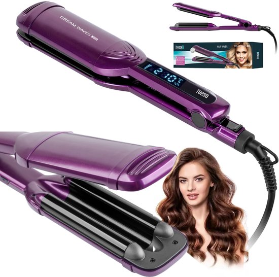 curling-iron, haare-straightener, paars, drie-in-één, digitale-beeldscherm