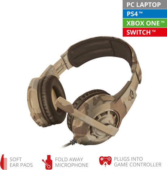 Trust GXT 310 Radius - On-ear Gaming Headset (PC + PS4 + Xbox One) - Desert Camouflage