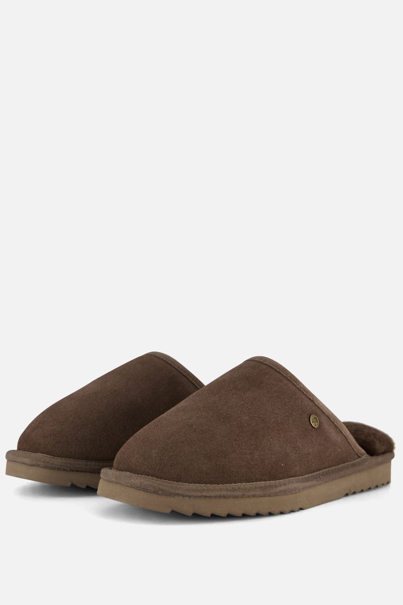 slippers, brown, suede, open-back, mule