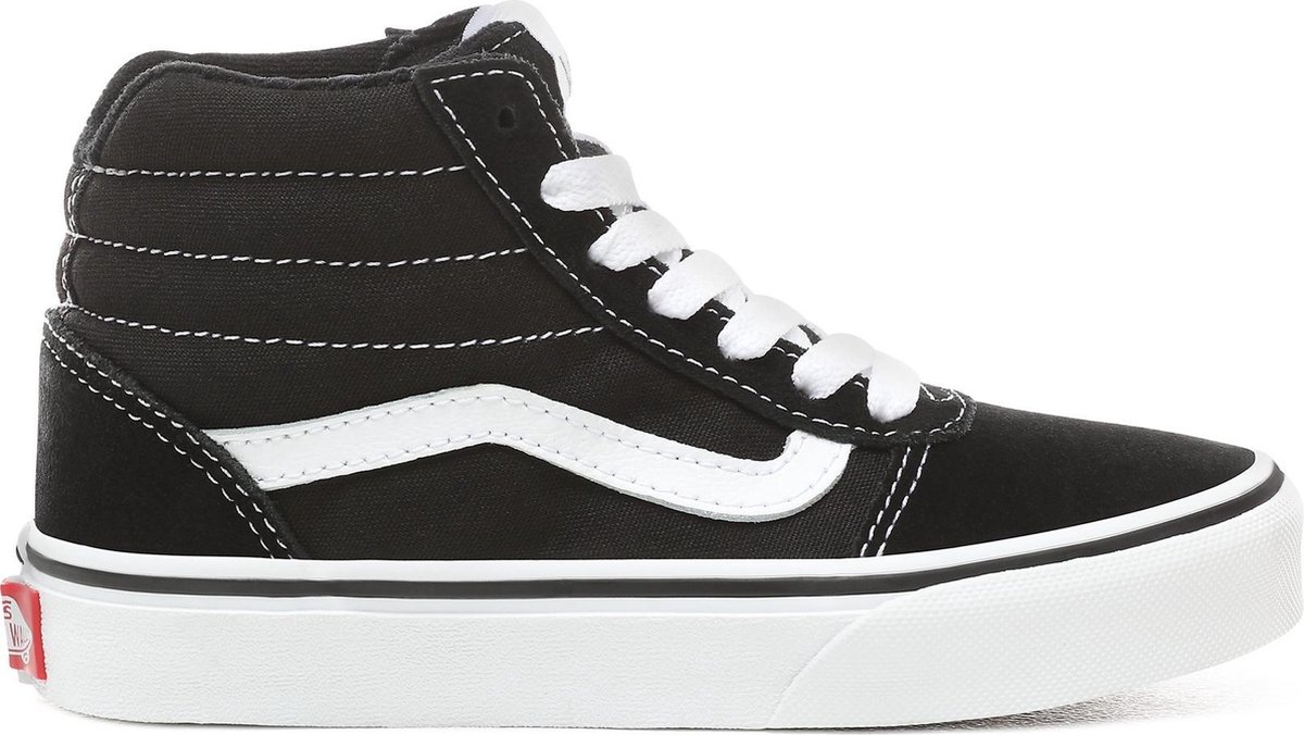 sneaker, hoog-top, zwart, witte-zool, canvas