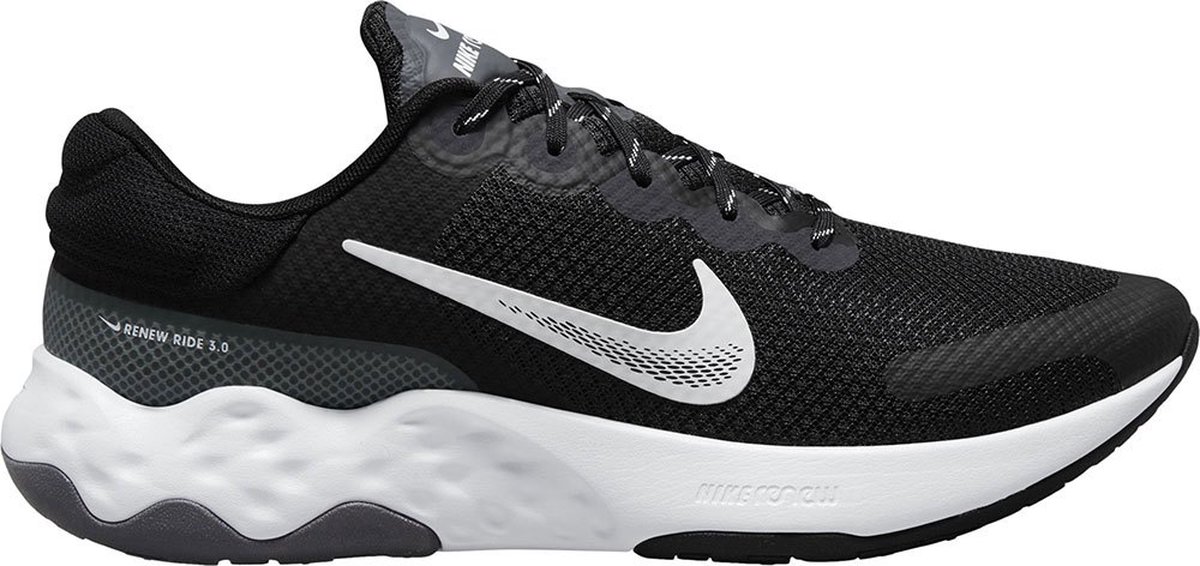 sneaker,  running shoe, mesh, black, white sole