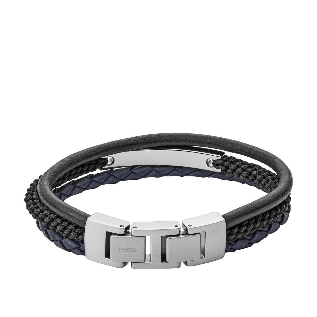 bracelet, leer, gevlochten, staal, haaksluiting