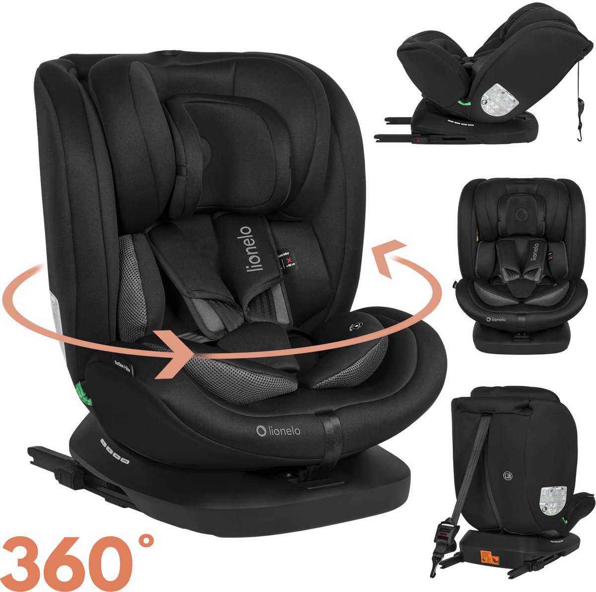 Lionelo Bastiaan - Autostoel ISOFIX 360° Draaibaar - Geboorte tot 12 jaar - RWF & - i-Size