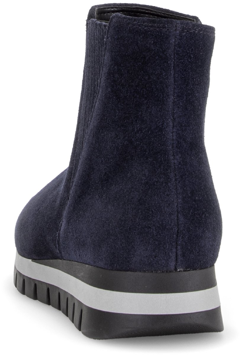 enkellaarzen, suède, marineblauw, platformzool, slip-on