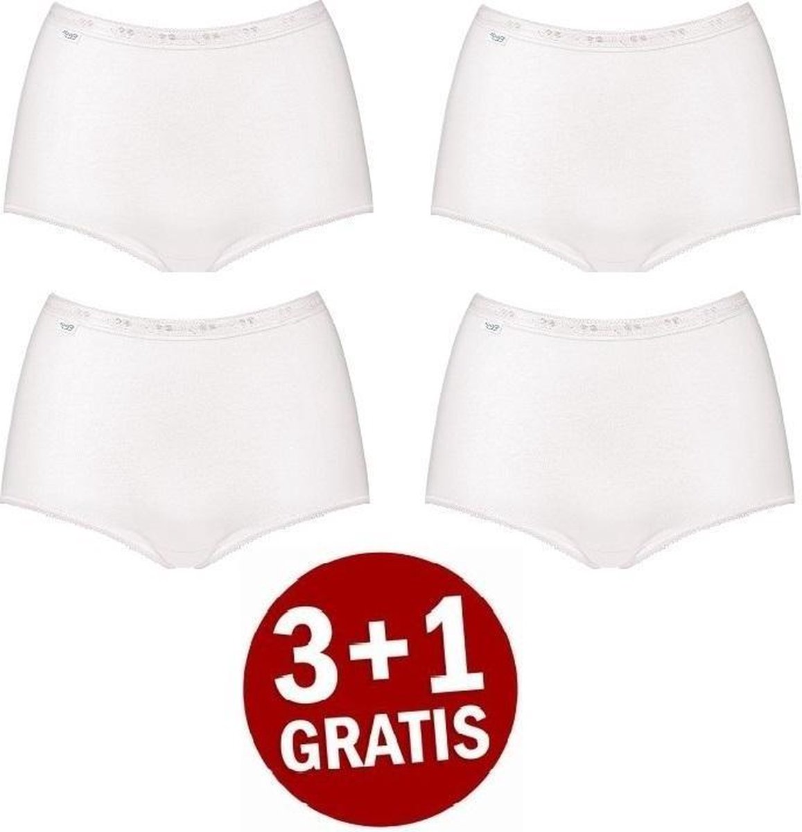 Sloggi - maat 38 - Basic+ Dames Maxi slip - 4-pack - Wit