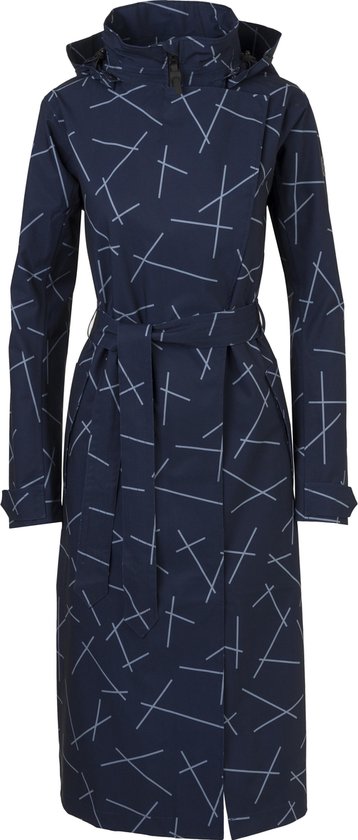AGU URBAN OUTDOOR TRENCH COAT LONG WOMEN NAVY BLUE PRINT L