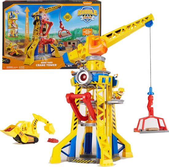 Rubble & Crew - Blafwerf Hijskraan-speelset met Rubble-figuurtje en 340 g Kinetic Build-It speelzand