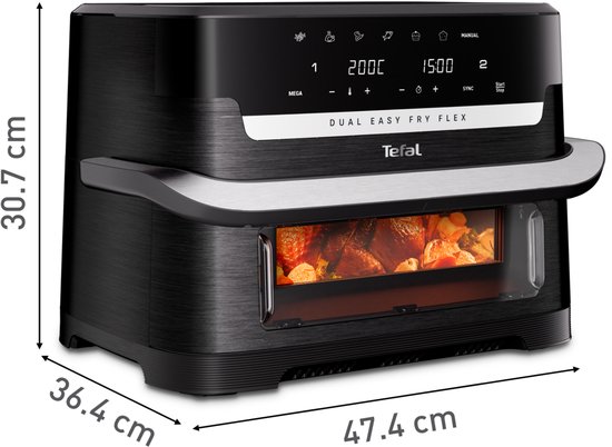 Tefal Dual Easy Fry Flex EY9228 - Dubbele Airfryer 9L - FlexCook - 1 of 2 Kookzones - 7 Programma's - Zwart - Voor 8 Personen