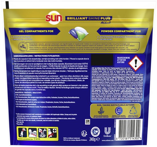 Sun Brilliant Shine+ All-in 1 Vaatwascapsules 16 stuks