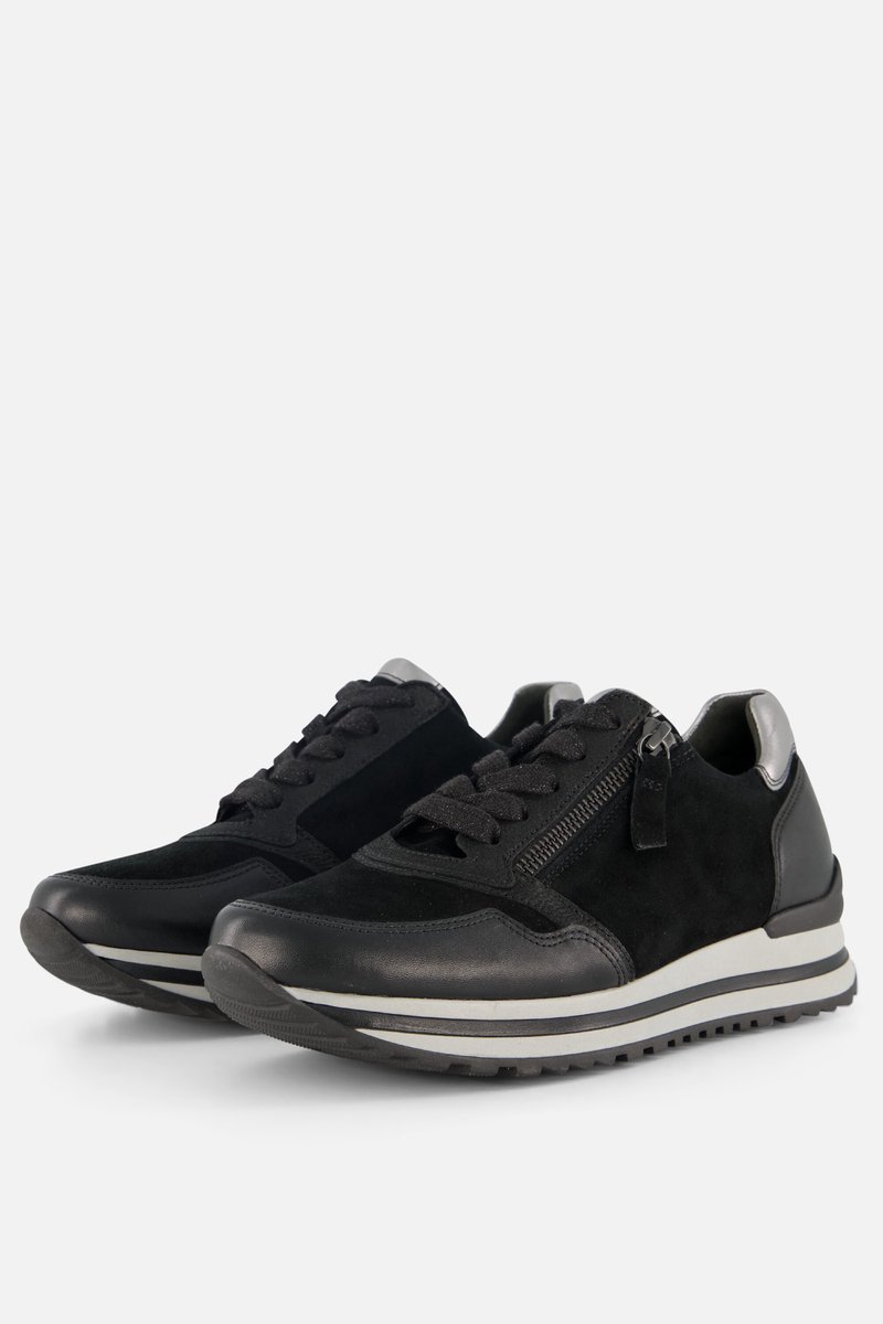 sneakers, zwart, veters, rits, zool