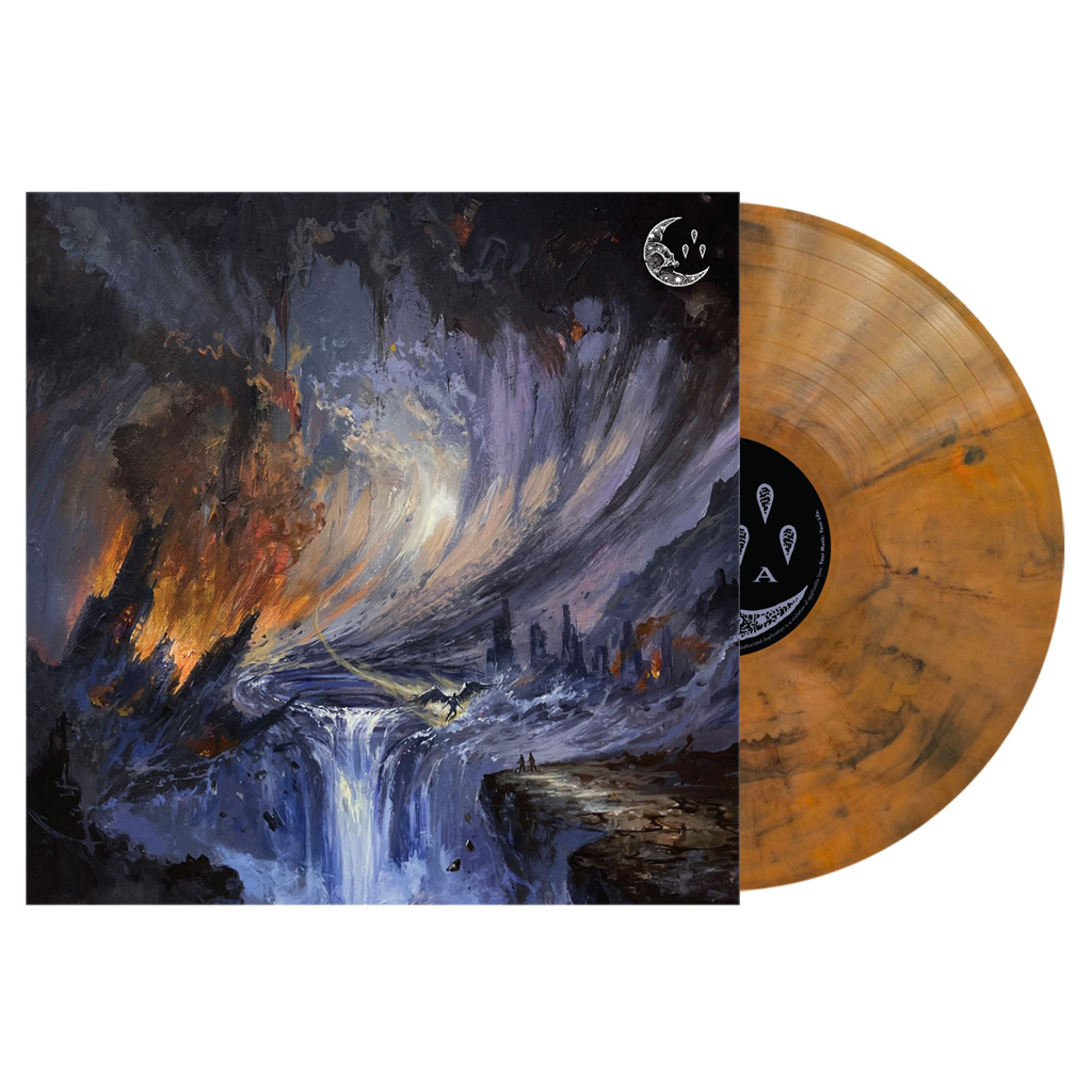 vinyl, plaat, groeiende waterval, stormachtig landschap, kleurrijk abstract