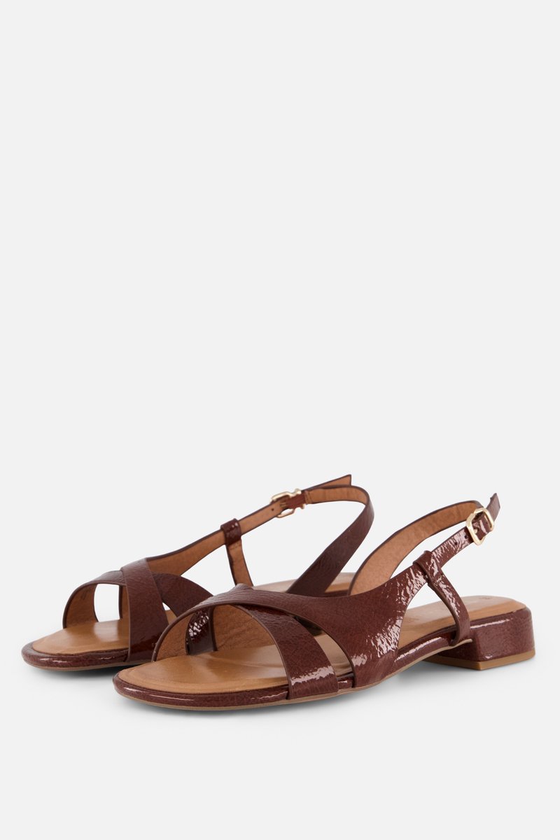 sandalen, bruin, open sleeh, sleeh, geglans