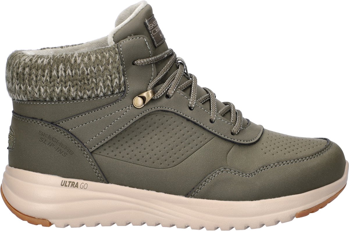 hiking boot, olijfgroen, enkellaars, gebreide kraag, rubberen zool