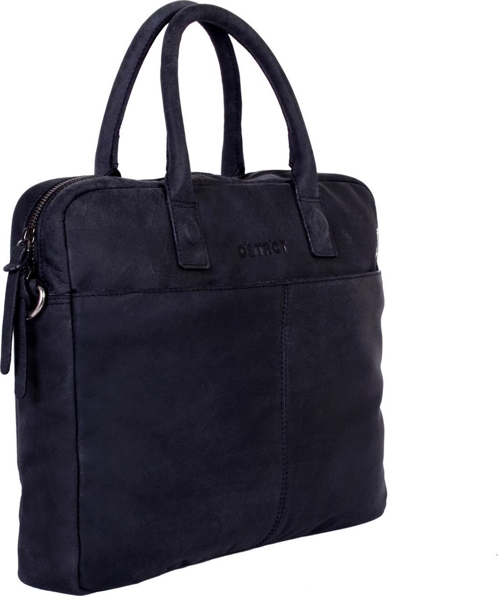 DSTRCT Wall Street Leren Laptoptas - 15,4 inch - Zwart