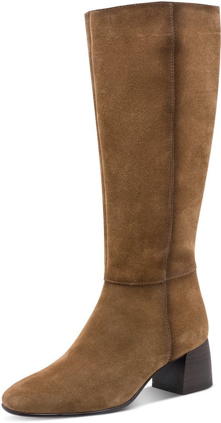 laarzen, knielaarzen, bruine suede, hiel hoge laars, mid sole pinch