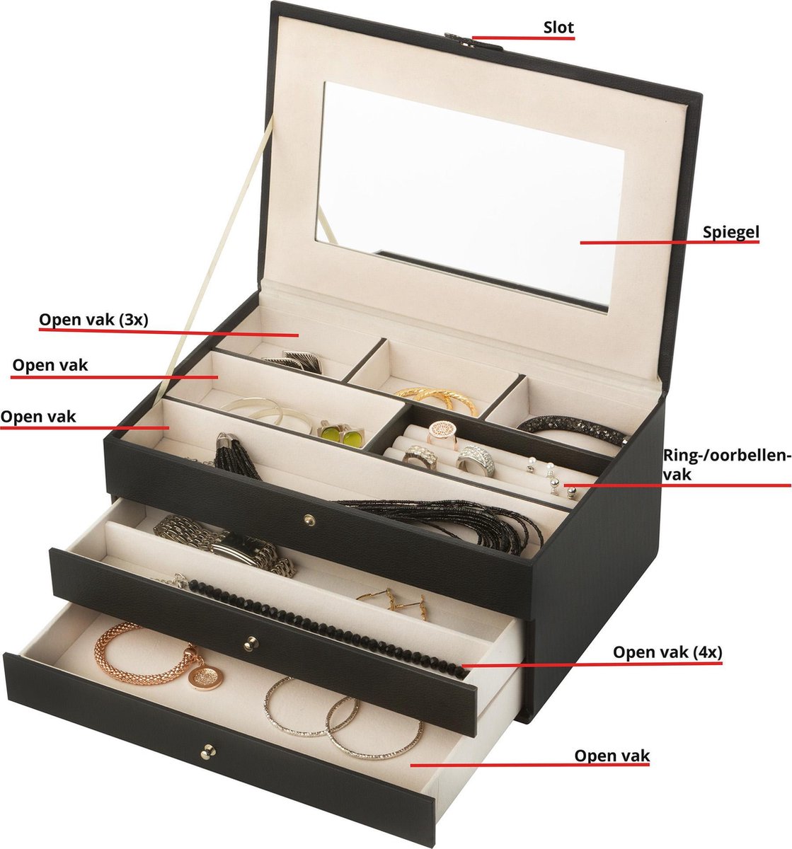 Sieradendoos - Bijouteriedoos met spiegel