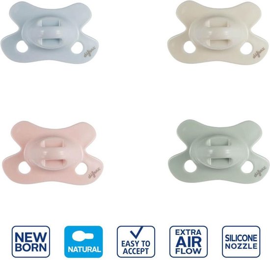 Difrax Fopspeen Pure Natural Newborn - Ice|Popcorn|Blossom|Pistache - 4 stuks