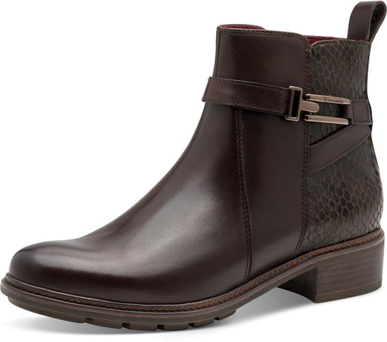 boot, ankle boot, leder, bruin, slangenhuid detail