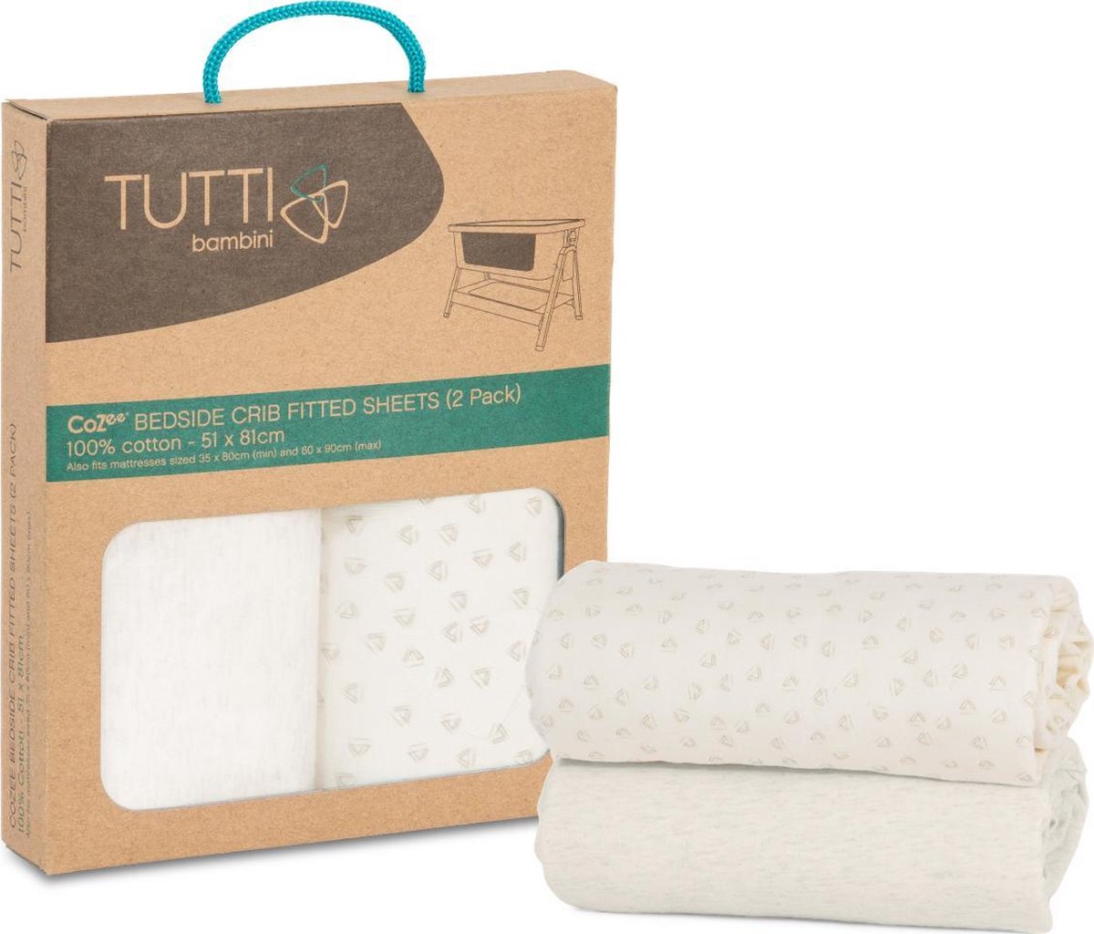 Tutti Bambini Cozee Hoeslakens Bedside Wieg - Neutral/Pebbel - Beige &VerticalLine; Ecru