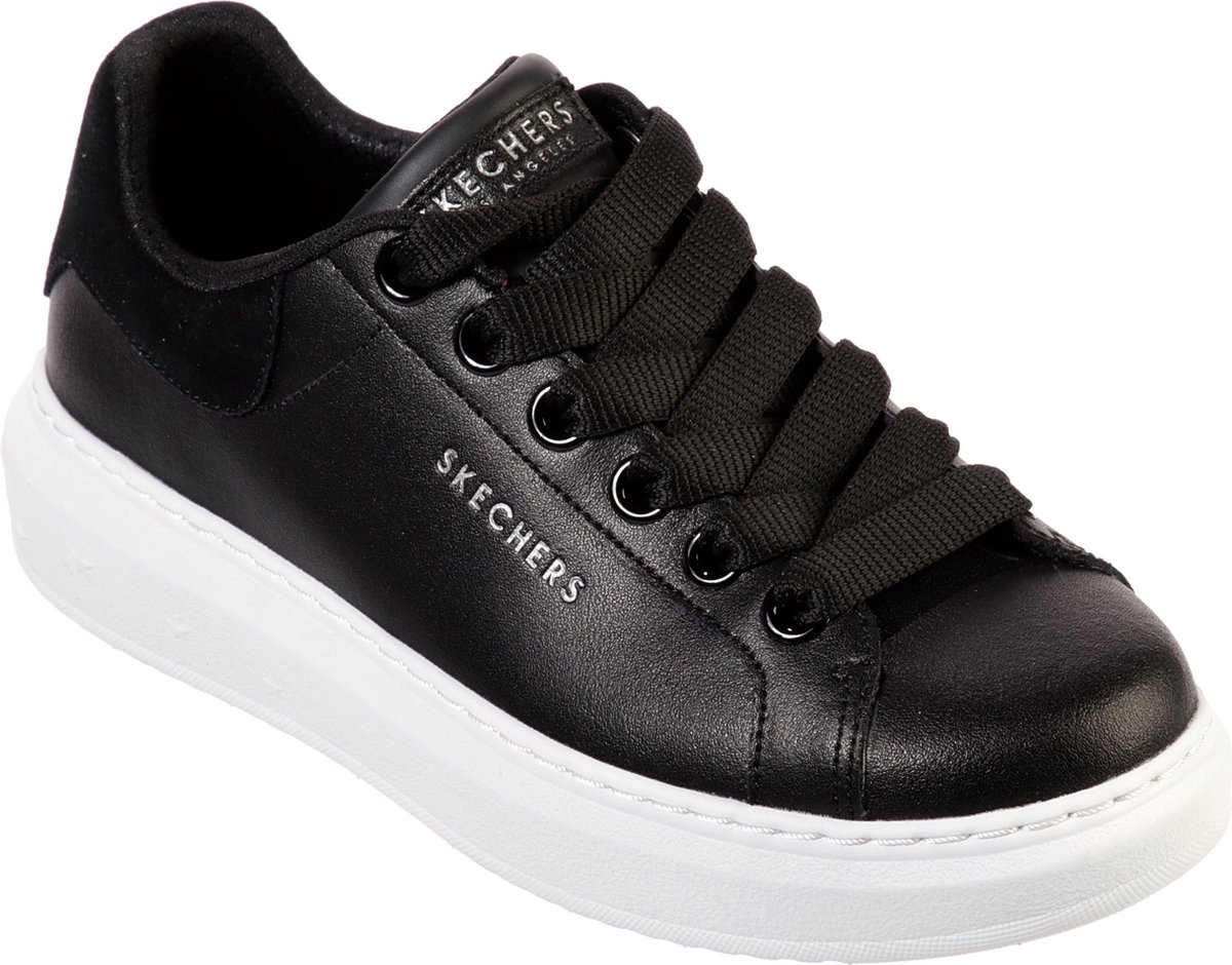 sneaker, zwart, platform, veters, leer