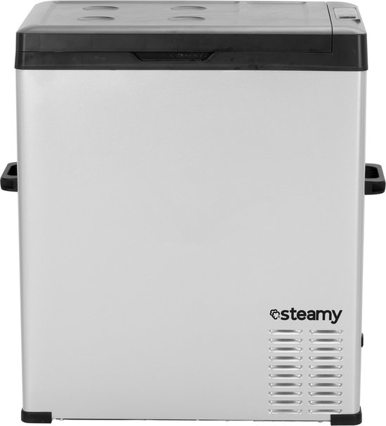 Steamy-E Single Zone Elektrische Compressor Koelbox - Single Zone - 64 liter - 12V en 230V - voor auto en camping - Zilver