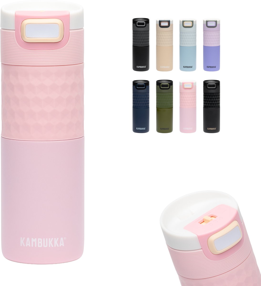 Kambukka Etna Grip Thermosbeker 500 ml - makkelijk reinigen - lekvrije Koffiebeker - Pink Aura