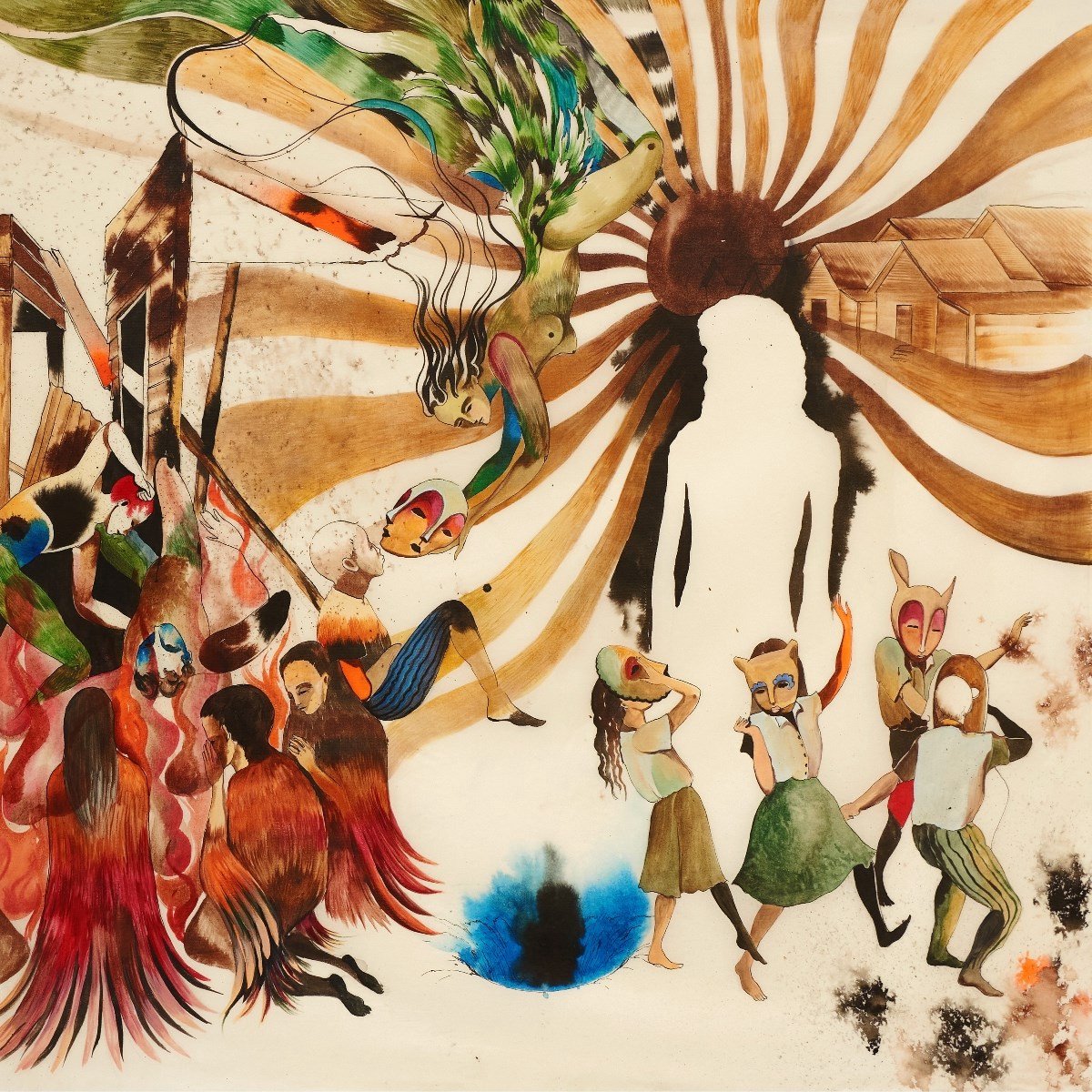 mixed-media, dance, mask, surreal, people