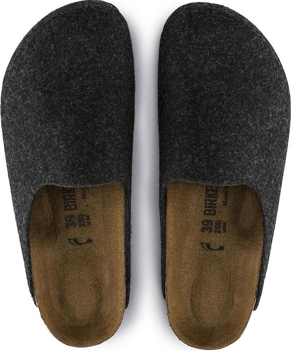 Birkenstock - Maat 44 - Amsterdam Anthracite narrow VEG Felt Wooly Home Heren Pantoffels - Antraciet