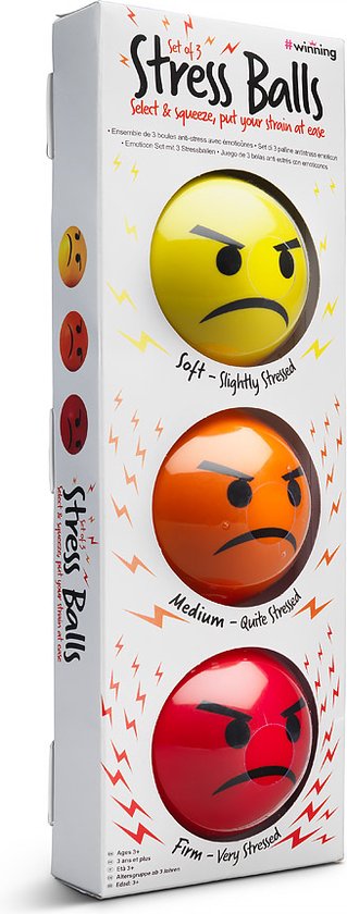 #Winning Emoticon Stressballen - Fopartikel - Zacht/Medium/Hard - Geel/Oranje/Rood